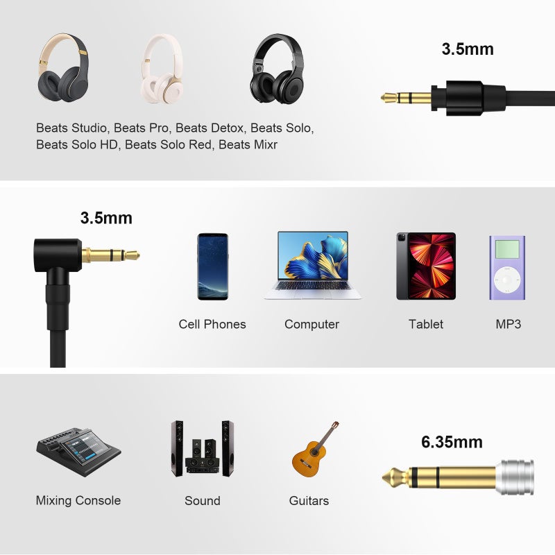 Learsoon Replacement Audio Aux Auxiliary Extension Cable Compatible with Beats by Dr Dre Solo Studio Pro/Detox Edition Headphones (Black) - Image 2